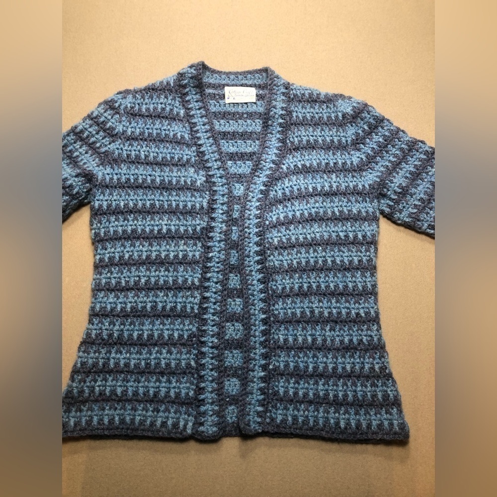 Handmade 100% Wool Cardigan Blue Ombre St. Andrews Cottagecore Small